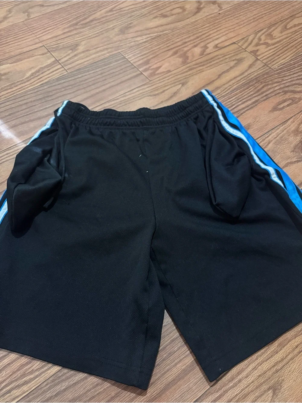 Men's Black Athletic Shorts with Blue Side Stripe
